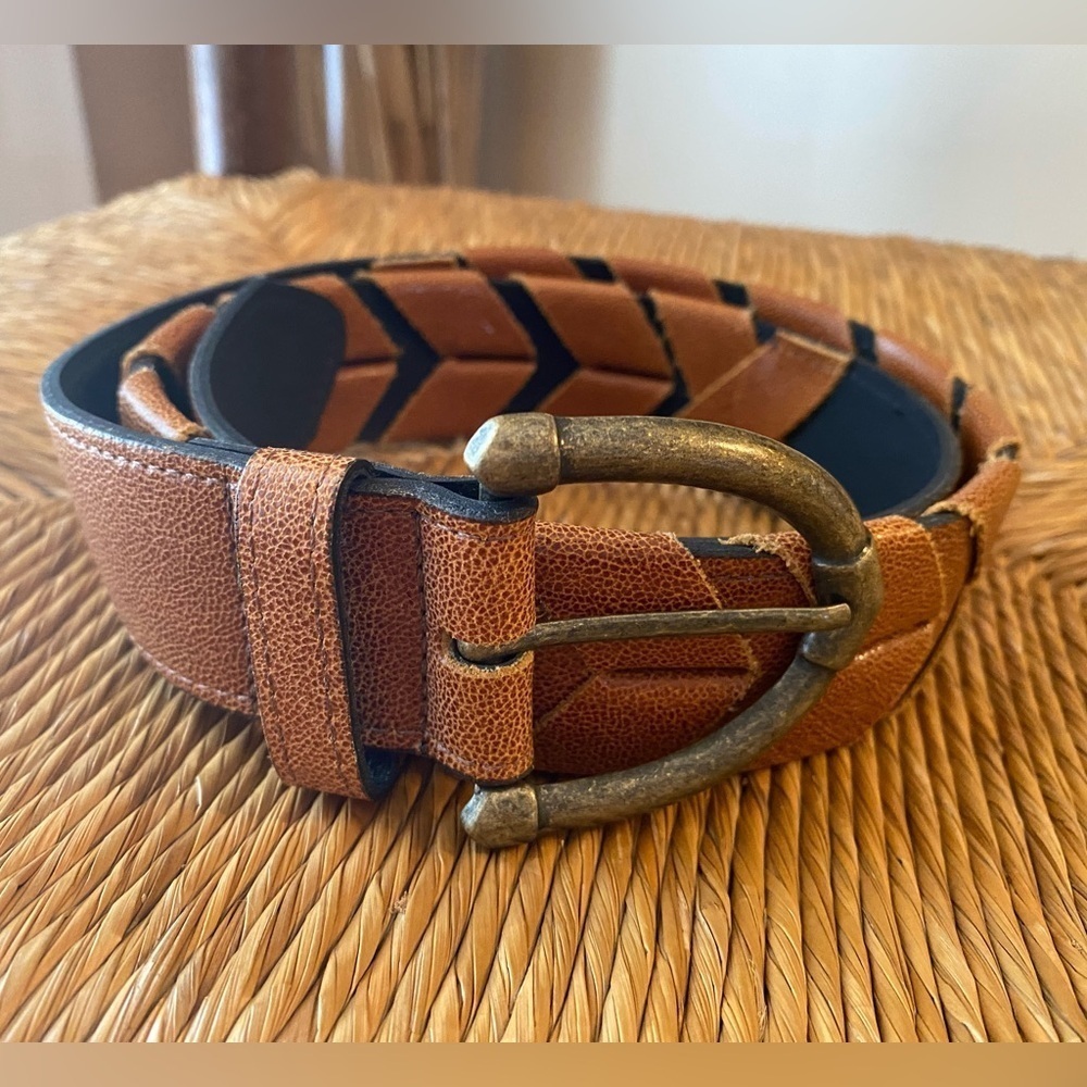 Kudos Braided Leather Brown Belt With Vintage Buckle Made in Canada Unisex Sz 34